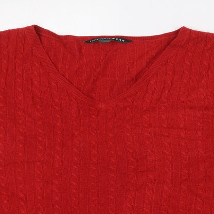 Love Knitwear Womens Red V-Neck  Acrylic Pullover Jumper Size 12