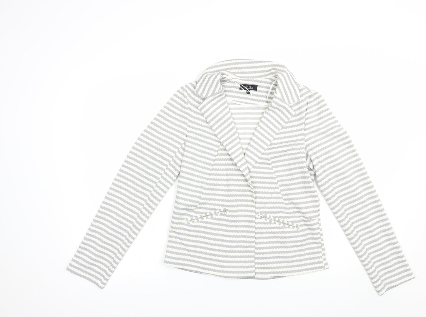 Soon Womens Grey Striped  Jacket Blazer Size 12