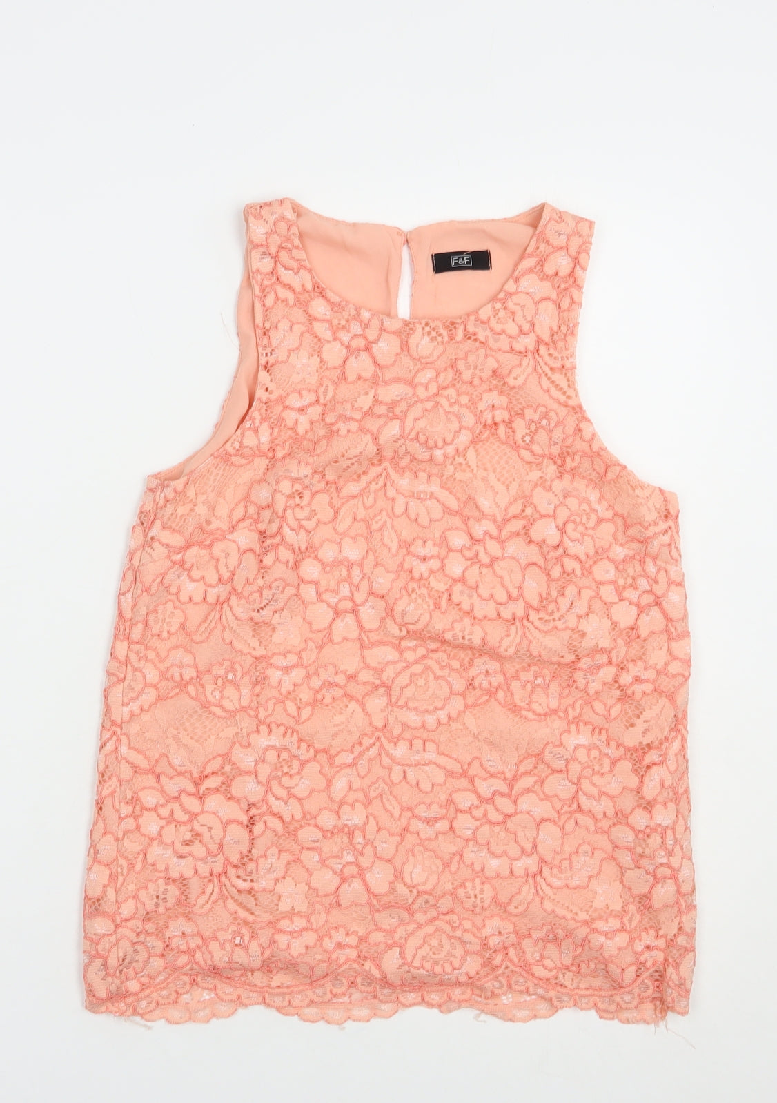 F&F Womens Pink Floral Nylon Basic Blouse Size 6 Scoop Neck