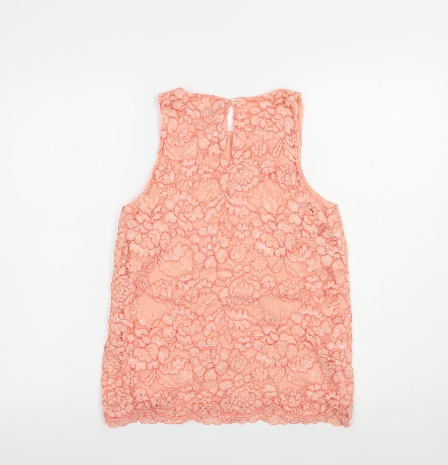 F&F Womens Pink Floral Nylon Basic Blouse Size 6 Scoop Neck