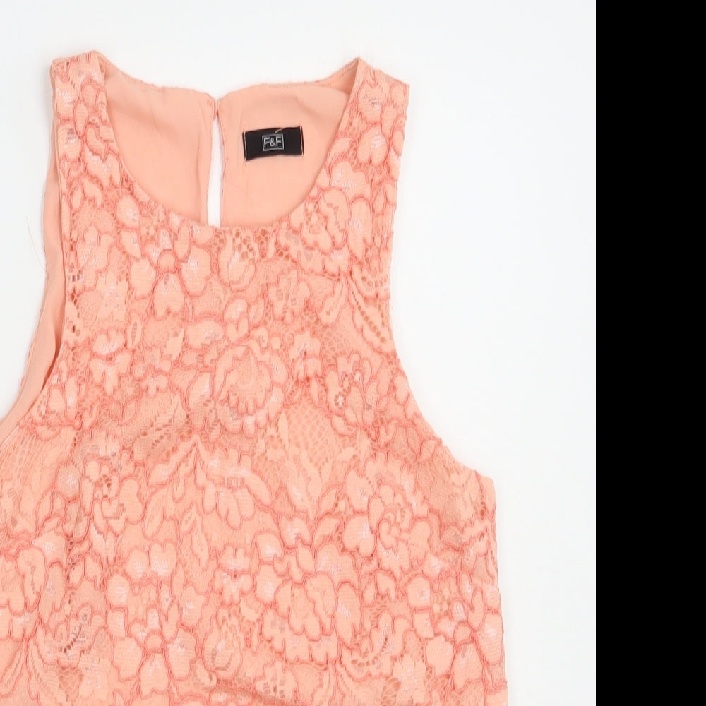 F&F Womens Pink Floral Nylon Basic Blouse Size 6 Scoop Neck