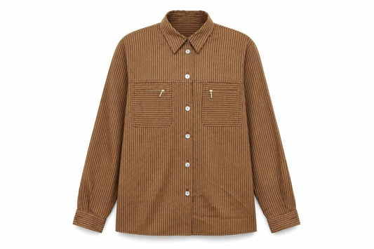 Starstyle Womens Brown Striped Polyester Basic Button-Up Size 10 Collared