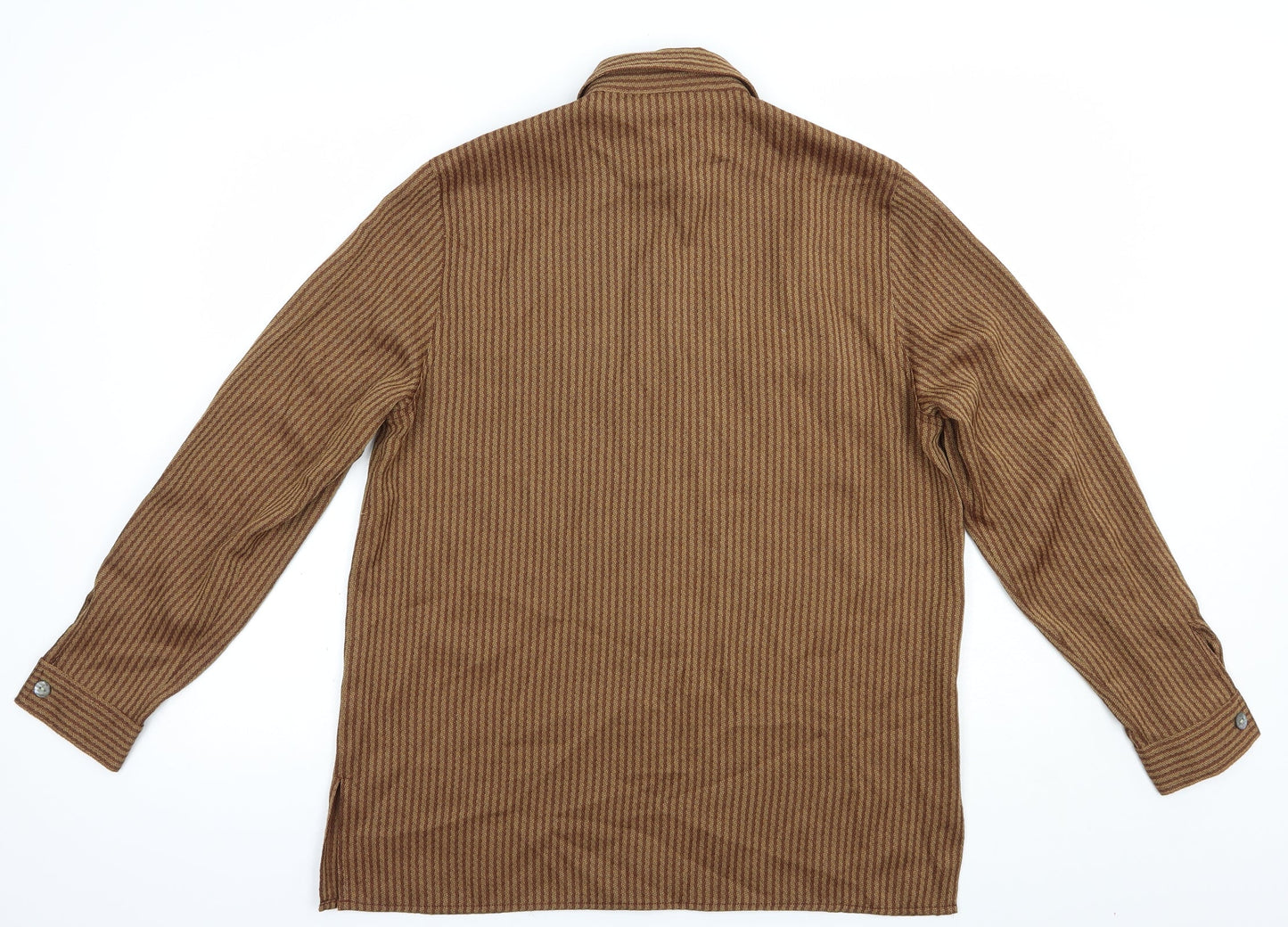 Starstyle Womens Brown Striped Polyester Basic Button-Up Size 10 Collared