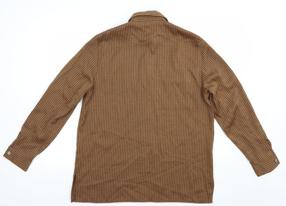Starstyle Womens Brown Striped Polyester Basic Button-Up Size 10 Collared