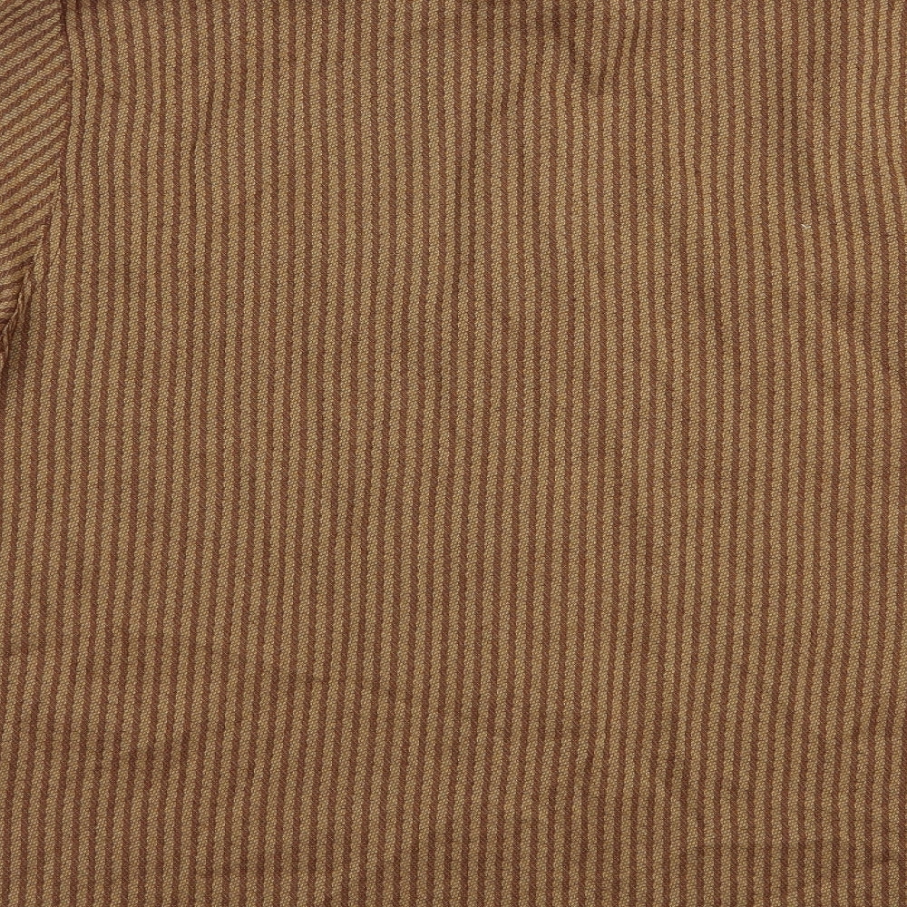 Starstyle Womens Brown Striped Polyester Basic Button-Up Size 10 Collared