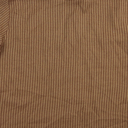 Starstyle Womens Brown Striped Polyester Basic Button-Up Size 10 Collared