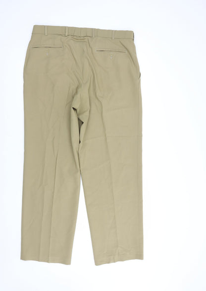 Meyer Mens Beige  Polyester Dress Pants Trousers Size 34 in L31 in Regular Button