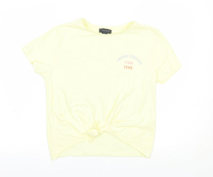 Primark Womens Yellow  Cotton Basic T-Shirt Size 10 Crew Neck - Good Things