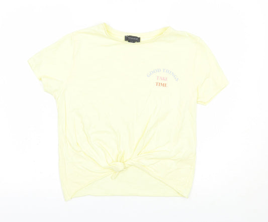 Primark Womens Yellow  Cotton Basic T-Shirt Size 10 Crew Neck - Good Things