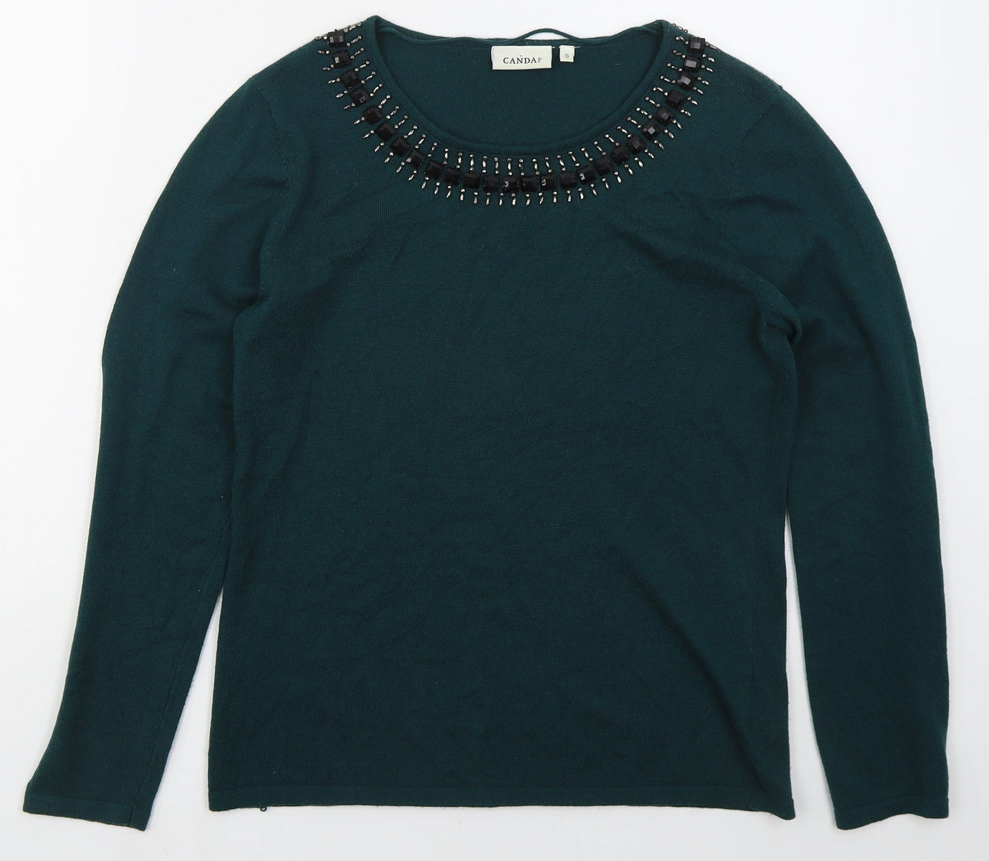 C&A Womens Green Round Neck  Polyester Pullover Jumper Size S