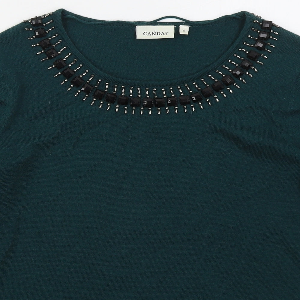 C&A Womens Green Round Neck  Polyester Pullover Jumper Size S