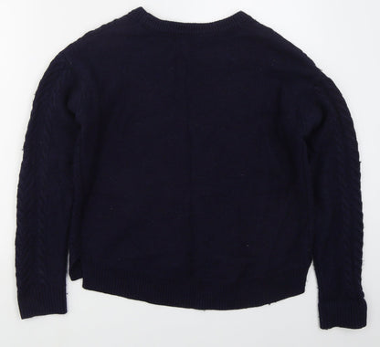 H&M Womens Blue Crew Neck  Cotton Pullover Jumper Size S