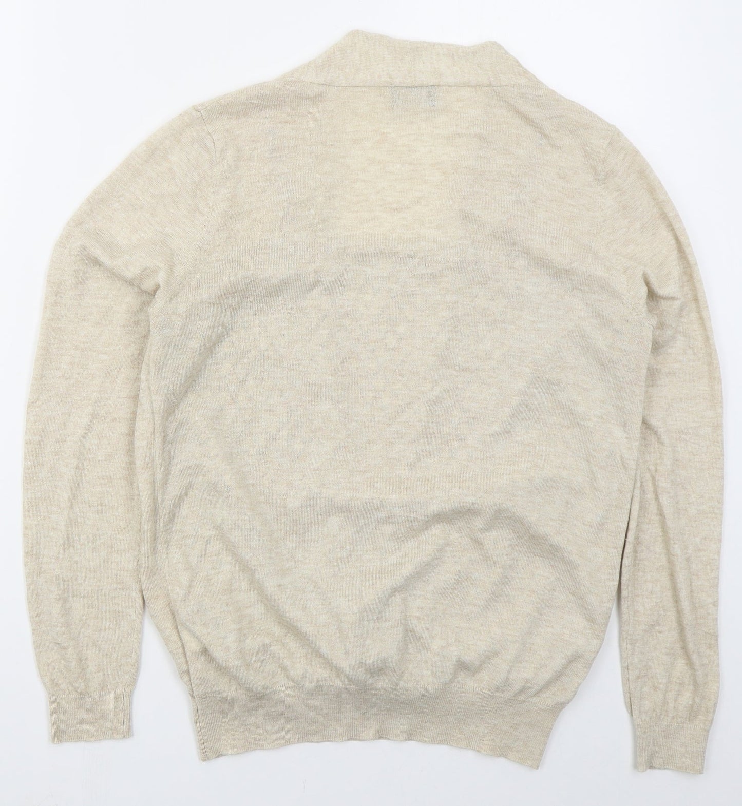 F&F Womens Beige V-Neck Geometric Polyester Pullover Jumper Size 12