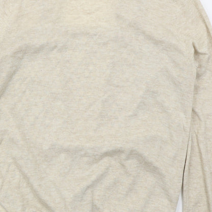 F&F Womens Beige V-Neck Geometric Polyester Pullover Jumper Size 12