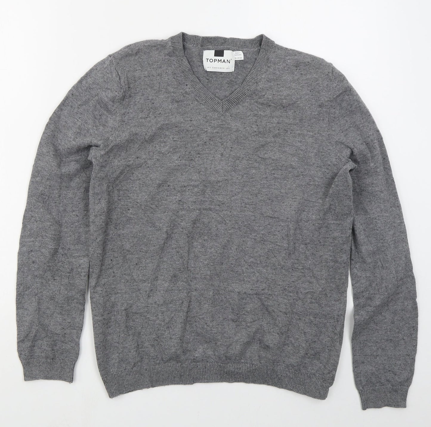 Topman Mens Grey V-Neck  Cotton Pullover Jumper Size S