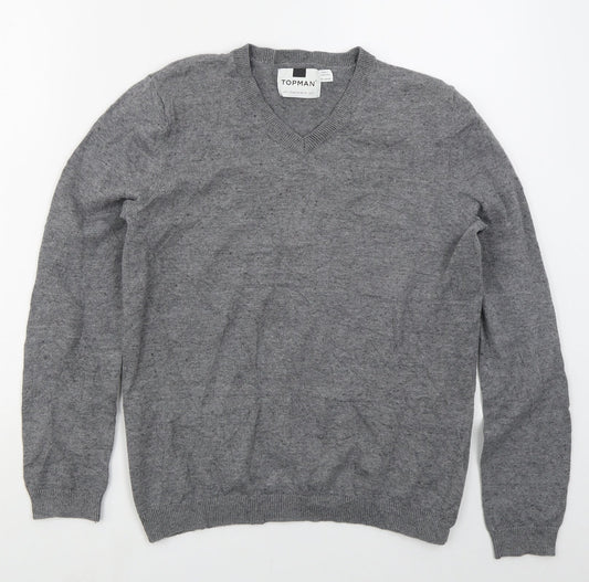 Topman Mens Grey V-Neck  Cotton Pullover Jumper Size S