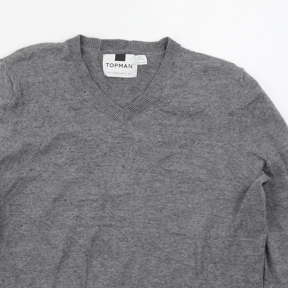 Topman Mens Grey V-Neck  Cotton Pullover Jumper Size S