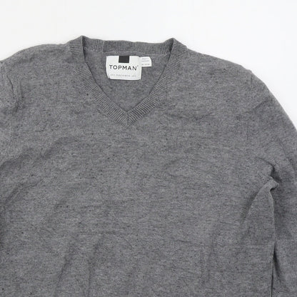 Topman Mens Grey V-Neck  Cotton Pullover Jumper Size S