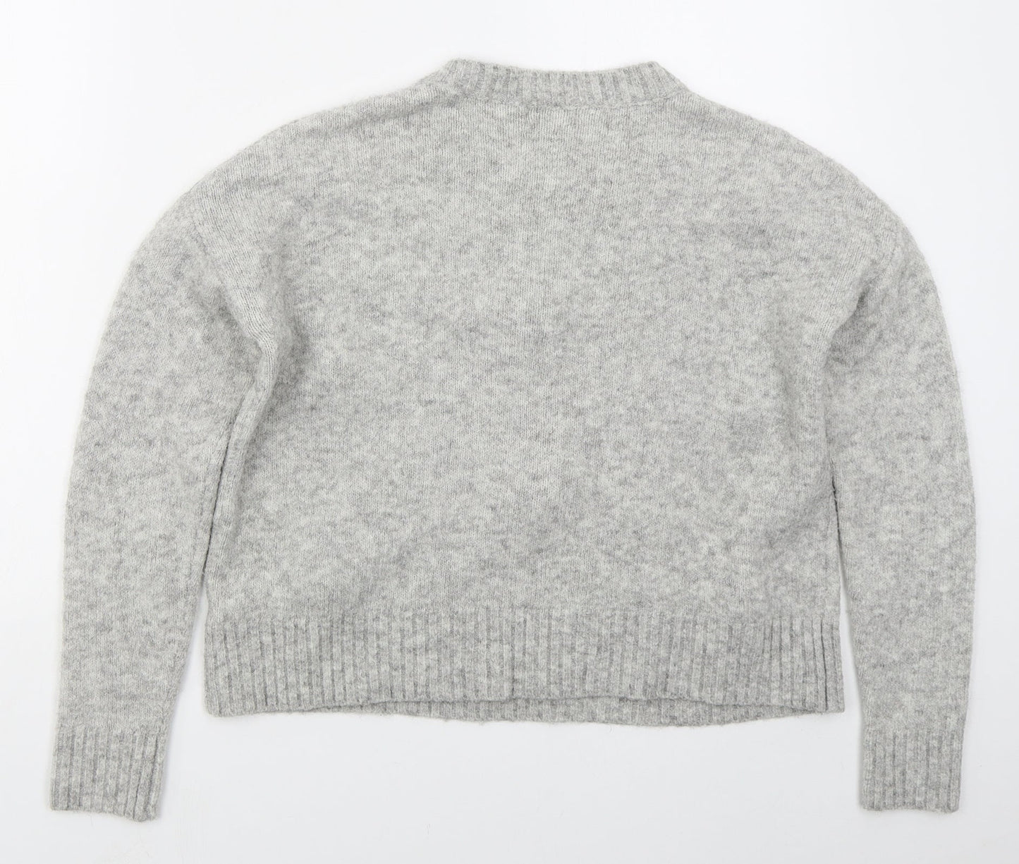 Primark Womens Grey Crew Neck  Acrylic Pullover Jumper Size 10   - Pom Pom