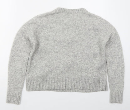 Primark Womens Grey Crew Neck  Acrylic Pullover Jumper Size 10   - Pom Pom