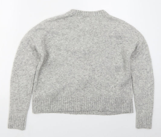 Primark Womens Grey Crew Neck  Acrylic Pullover Jumper Size 10   - Pom Pom