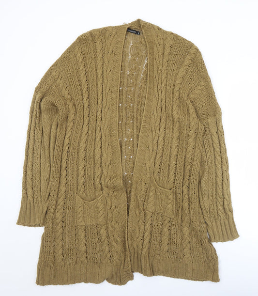 Boohoo Womens Brown Collared  Acrylic Cardigan Jumper Size S   - S/M