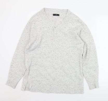 F&F Womens Grey V-Neck  Polyester Pullover Jumper Size 6