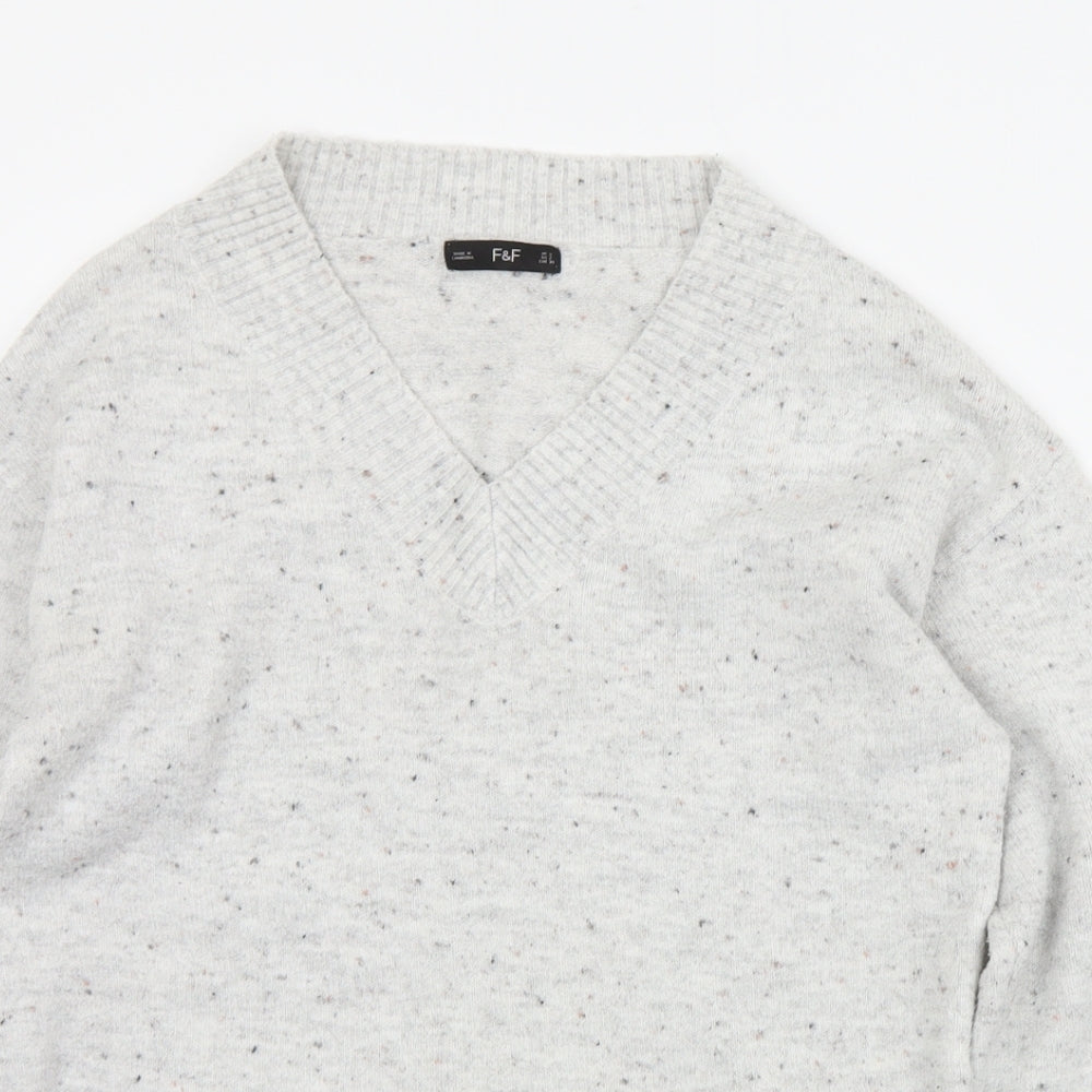 F&F Womens Grey V-Neck  Polyester Pullover Jumper Size 6