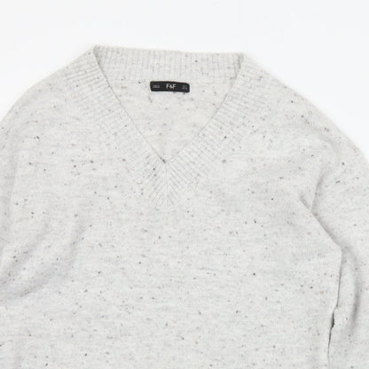F&F Womens Grey V-Neck  Polyester Pullover Jumper Size 6
