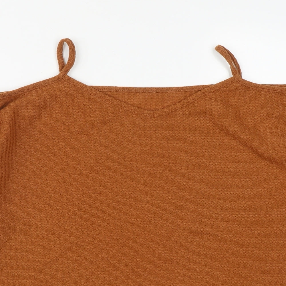 SheIn Womens Brown  Viscose Basic Blouse Size L V-Neck