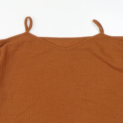 SheIn Womens Brown  Viscose Basic Blouse Size L V-Neck