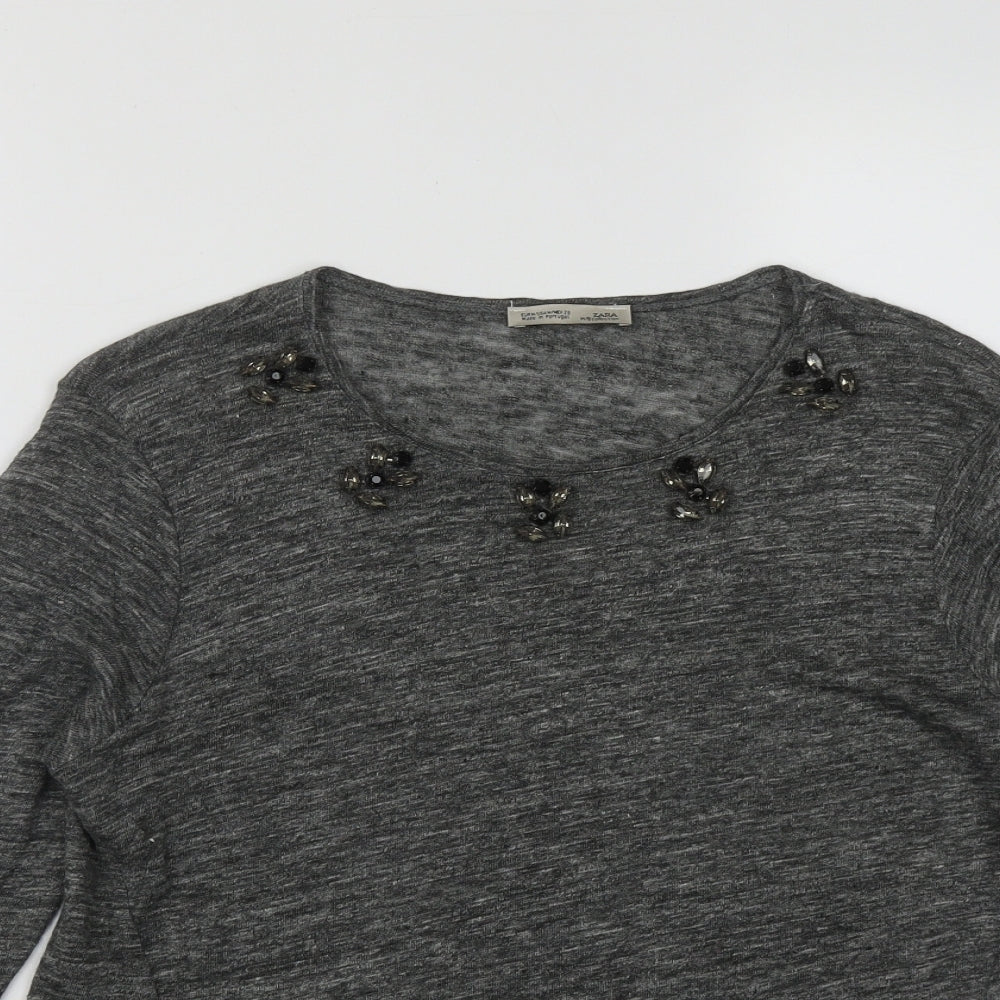 Zanzara Womens Grey Round Neck  Polyester Pullover Jumper Size M