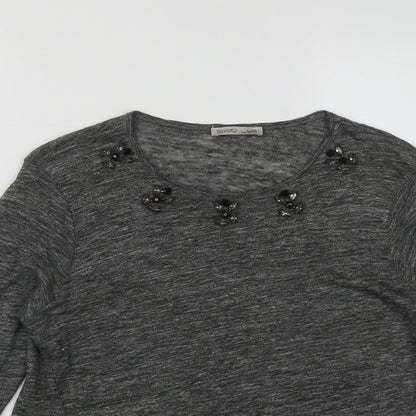 Zanzara Womens Grey Round Neck  Polyester Pullover Jumper Size M