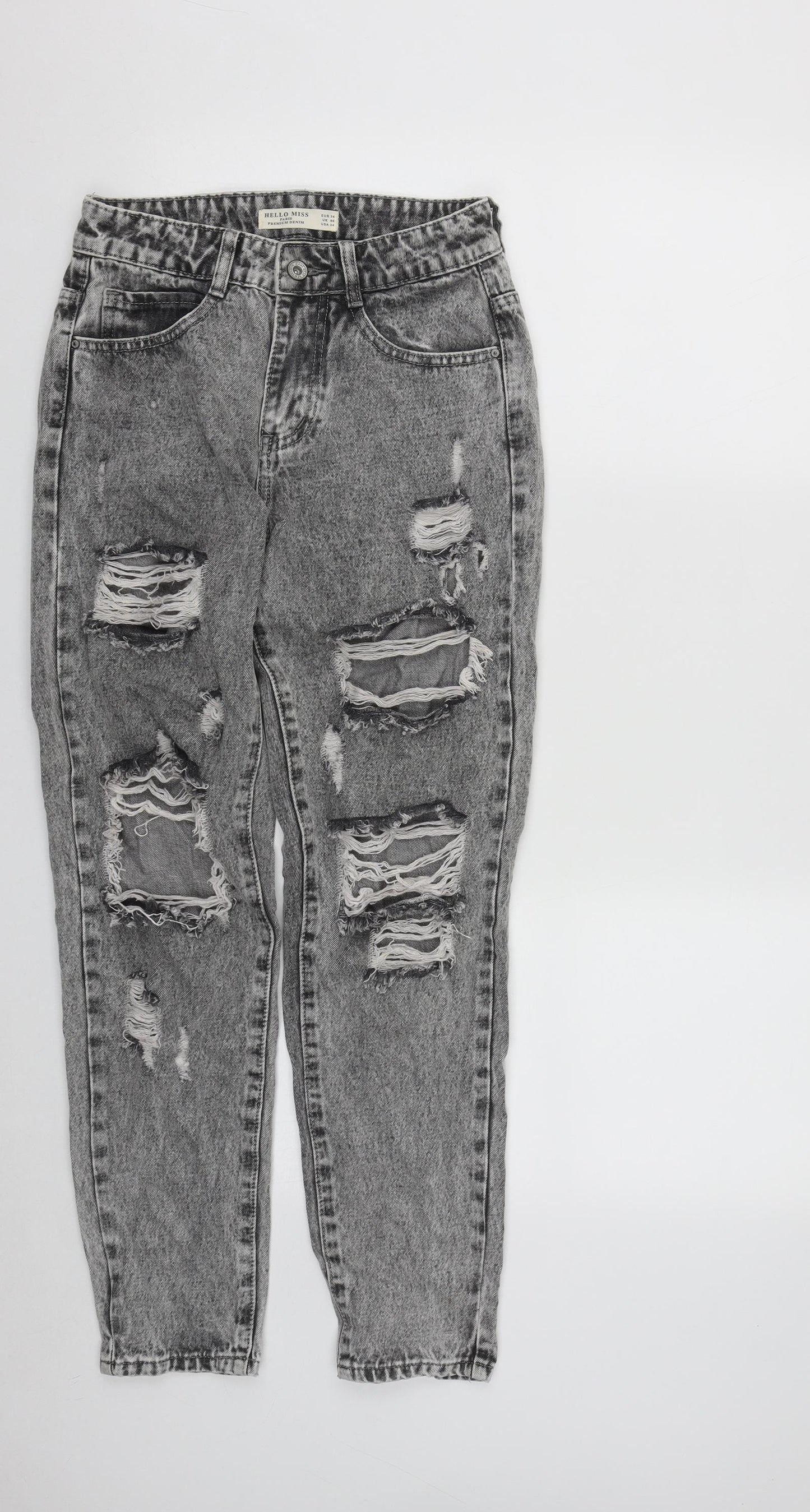 Hello Miss Paris Womens Grey  Cotton Straight Jeans Size 6 L27 in Regular Zip