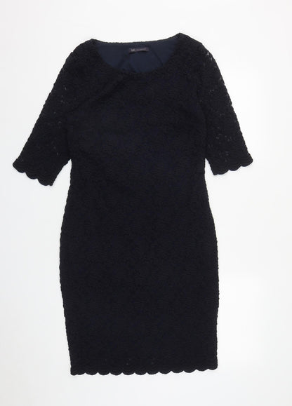 Marks and Spencer Womens Blue Geometric Polyester A-Line  Size 12  Round Neck