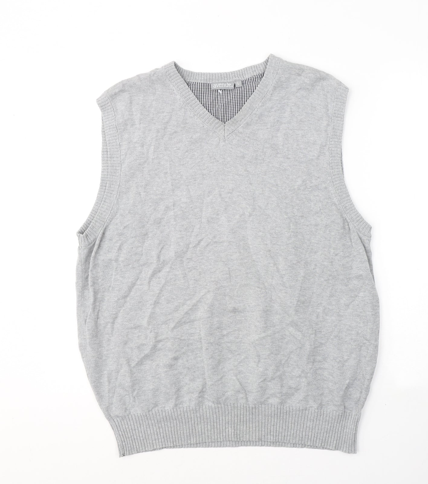 Avenue Womens Grey V-Neck  Cotton Vest Jumper Size L