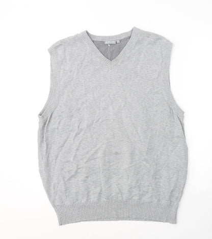 Avenue Womens Grey V-Neck  Cotton Vest Jumper Size L