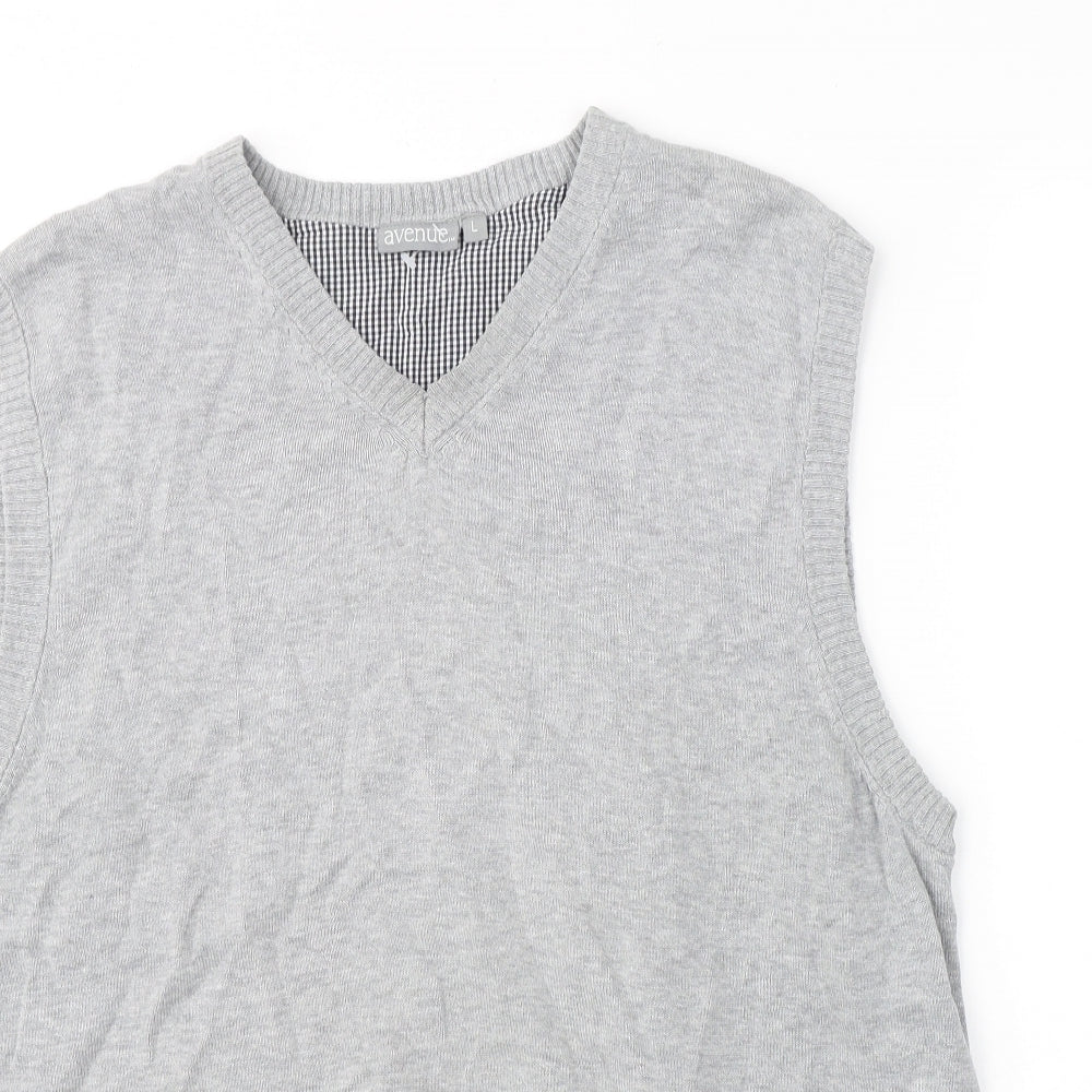 Avenue Womens Grey V-Neck  Cotton Vest Jumper Size L