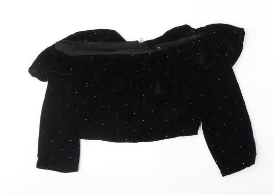 Womens UK Size 8 Topshop Black Cropped Blouse