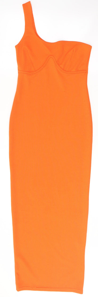 PRETTYLITTLETHING Womens Orange  Polyester A-Line  Size 4  One Shoulder Pullover