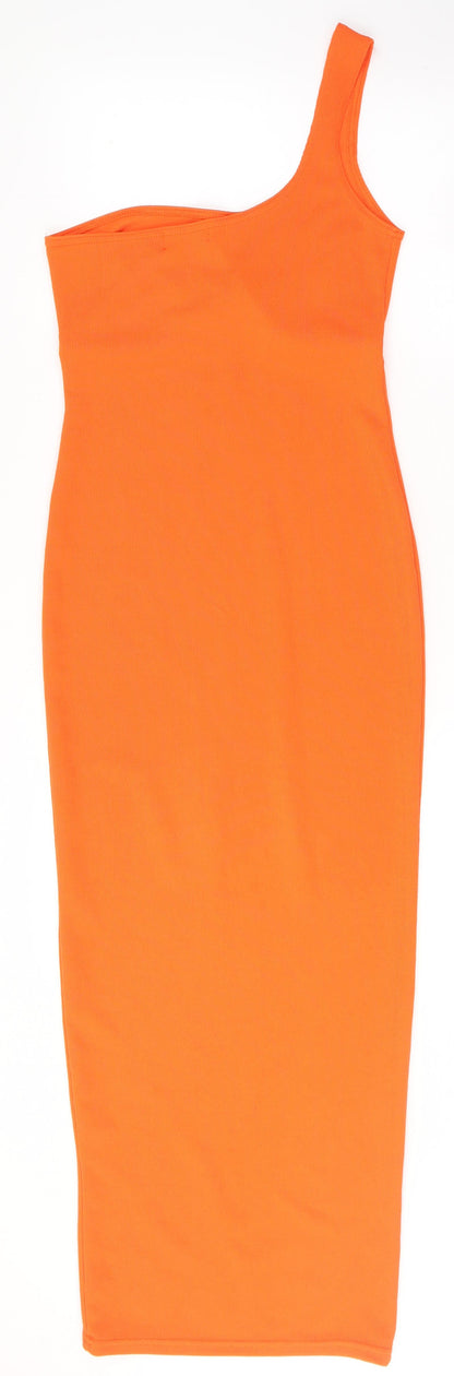 PRETTYLITTLETHING Womens Orange  Polyester A-Line  Size 4  One Shoulder Pullover