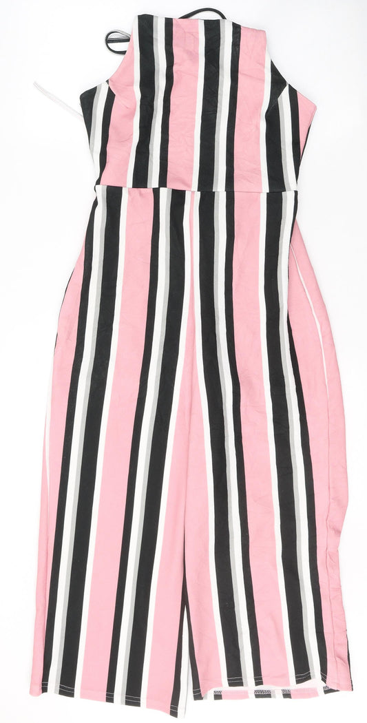 Missguided Womens Pink Striped Polyester Jumpsuit One-Piece Size 6 L20 in Tie