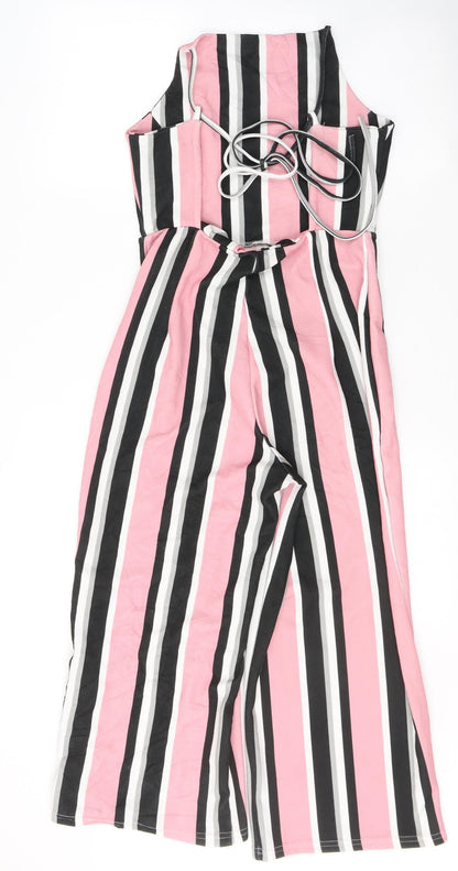 Missguided Womens Pink Striped Polyester Jumpsuit One-Piece Size 6 L20 in Tie