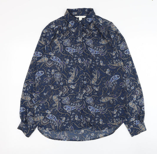 Womens UK Size 6 H&M Blue Basic Button-Up