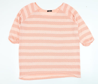 George Womens Pink Round Neck Striped Polyester Pullover Jumper Size XL