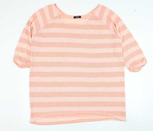 George Womens Pink Round Neck Striped Polyester Pullover Jumper Size XL