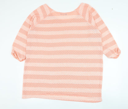 George Womens Pink Round Neck Striped Polyester Pullover Jumper Size XL