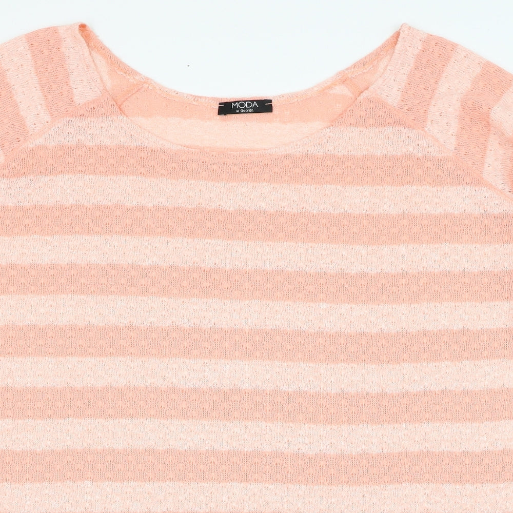 George Womens Pink Round Neck Striped Polyester Pullover Jumper Size XL