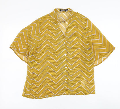 Boohoo Womens Yellow Striped Polyester Basic Blouse Size 6 V-Neck