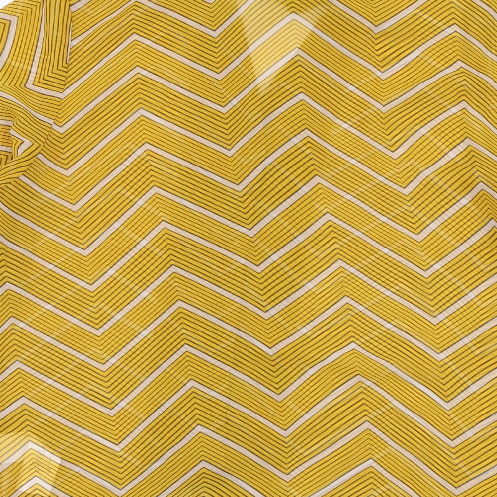 Boohoo Womens Yellow Striped Polyester Basic Blouse Size 6 V-Neck